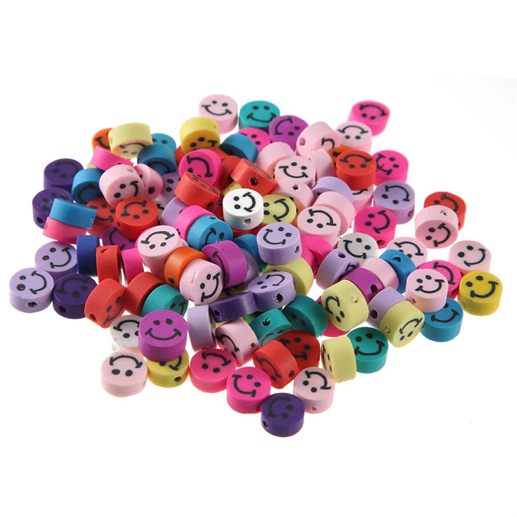 In Stock Polymer Beads 10mm 100pcs Cute Colorful Round Smile Clay Beads