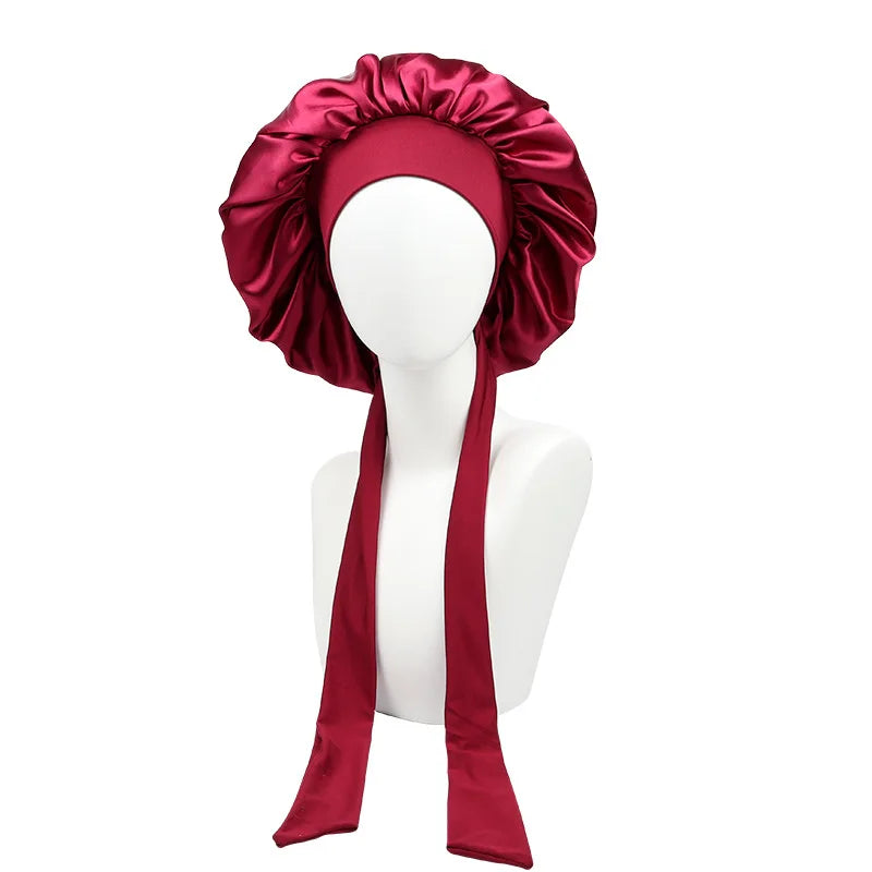36cm Satin Silk Double Layer Reusable Eco-Friendly Bonnet with Adjustable Tie for Curly Hair Sleeping Cap