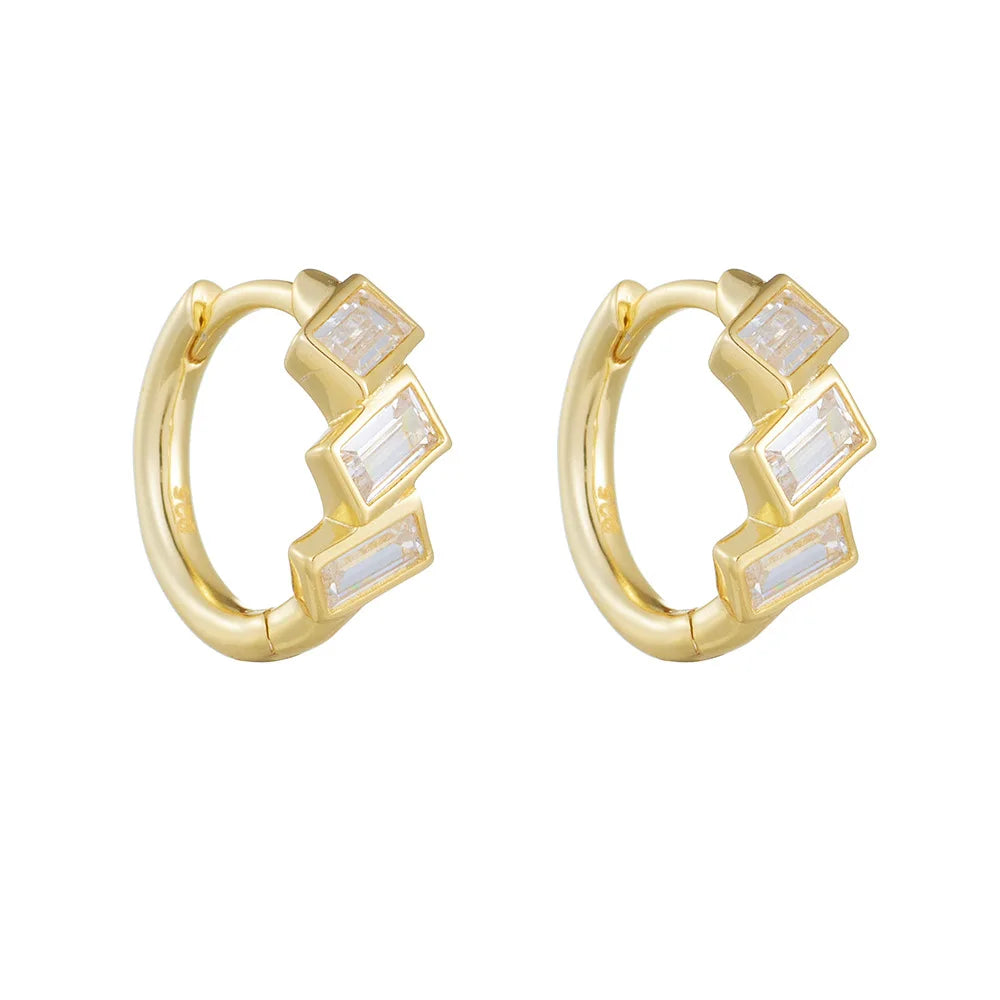 Fashion 925 Sterling Silver Earrings Geometric Rectangle square Diamond Zircon Gold Plated Hoop Earrings for Women