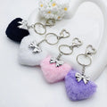 Cute Heart Shaped Plush Keychain Bag Pendant Fluffy Pom Pom Keychains with Knot Metal Charm