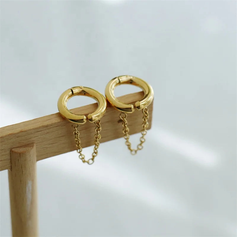 Trending Products 2023 New Arrivals Non Perforated Stainless Steel With Chain Charm Ear Clips Earrings for Women