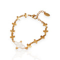 New Trendy Vintage Wedding Real Gold Plated Brass Cross Natural Pearl Chain & Link Women's Bracelet Third Party Certified