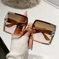 Bling Rhinestone Glasses Sunglasses Brand Design Square Rimless Rhinestone Sunglasses Lens Gradient Sun Glasses Female Eyewear