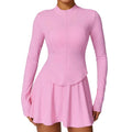 Women's Long Sleeve Sun-Protective Coat Ice Silk Short Skirt Breathable Speed Dry Cool Yoga Exercise Running Gear Outdoor Sports