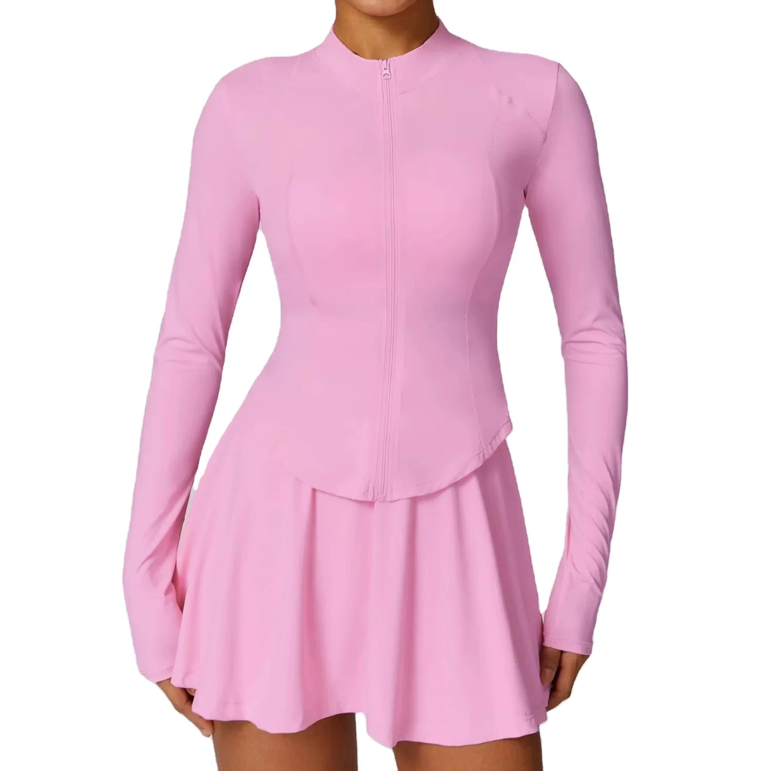 Women's Long Sleeve Sun-Protective Coat Ice Silk Short Skirt Breathable Speed Dry Cool Yoga Exercise Running Gear Outdoor Sports