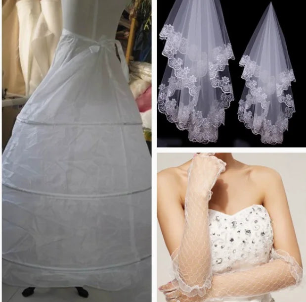 Hot Wedding Accessories Three-piece Wedding Dress Veil Gloves Skirt Bridal Wedding Three-piece Suit