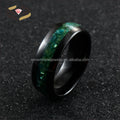 Men's Wedding Rings Band 8mm Black Ceramic with Abalone Shell & Green Glowing Materials Inlay Glows at Night for Engagement Gift