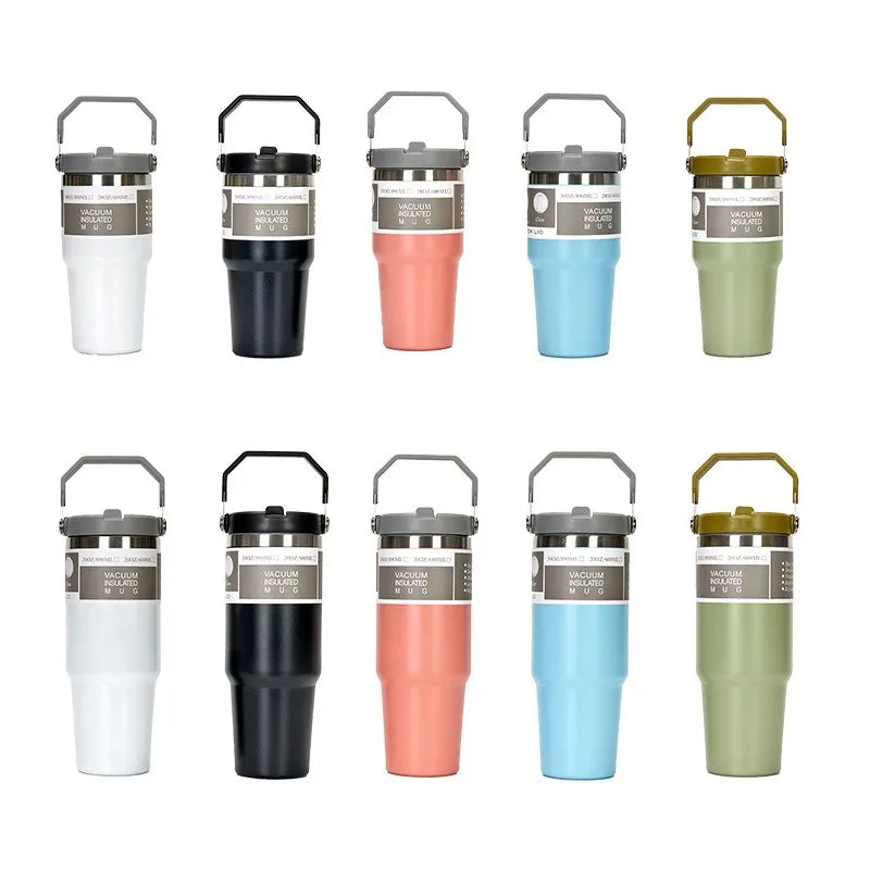 Powder Coated 20 30 Oz Eco Friendly Travel Coffee Mug Stainless Steel 40oz Thermos Cup With Handle