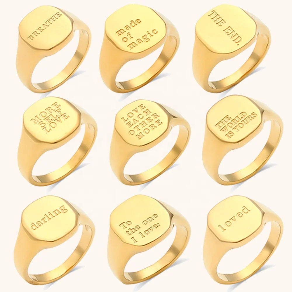 Ding Ran Custonizable Nameplate Letter Smooth Initial Ring 18k Gold Plated Tarnish Free Rings