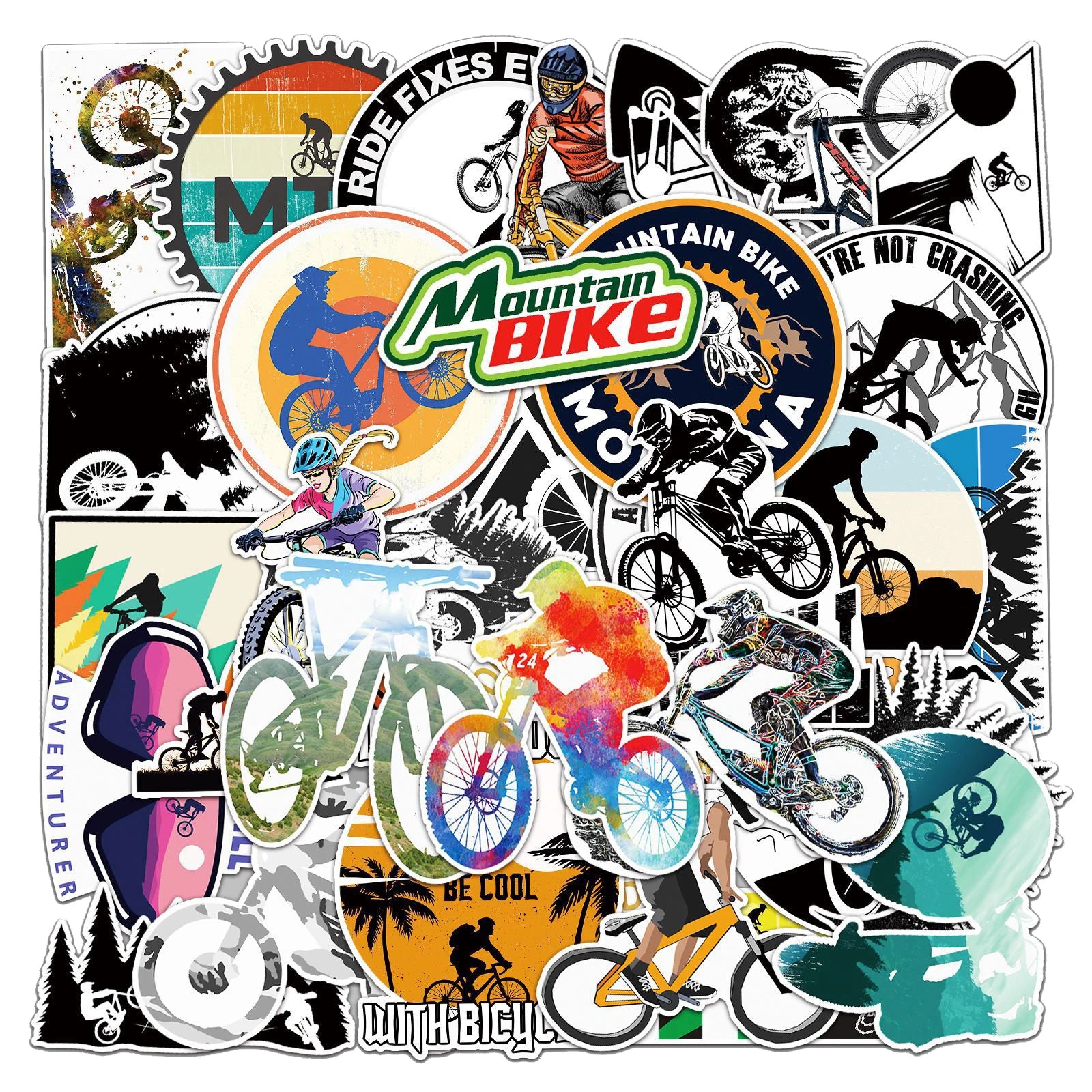 50Pcs Mountain Bike Cycle Fashion Outdoor Graffiti Stickers for Bicycle Laptop Waterproof Mountain Bike Label