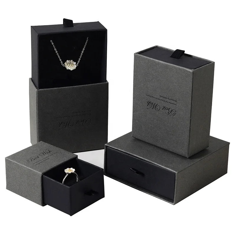 Factory Wholesale Exquisite Black Jewelry Storage Box Ring Earring Jewelry Packaging Drawer Box Customized