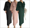 S-XXL Muslim Long Sleeve Casual Solid Color Dress Lantern Sleeve Robe Slim Dress