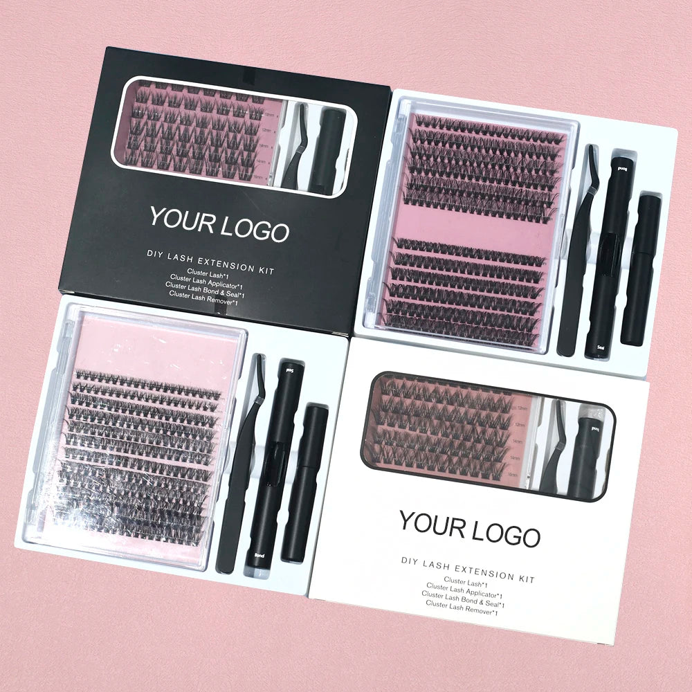 DIY Eyelash Extension Kit Volume Cluster Lashes 12mm 14mm Natural Effect Remover Dual End Individual Lash