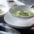 Wholesale Nordic Style Simple Ceramic Plate Customizable Logo Household Salad Deep Dish Solid Color Striped Bowl Dinners
