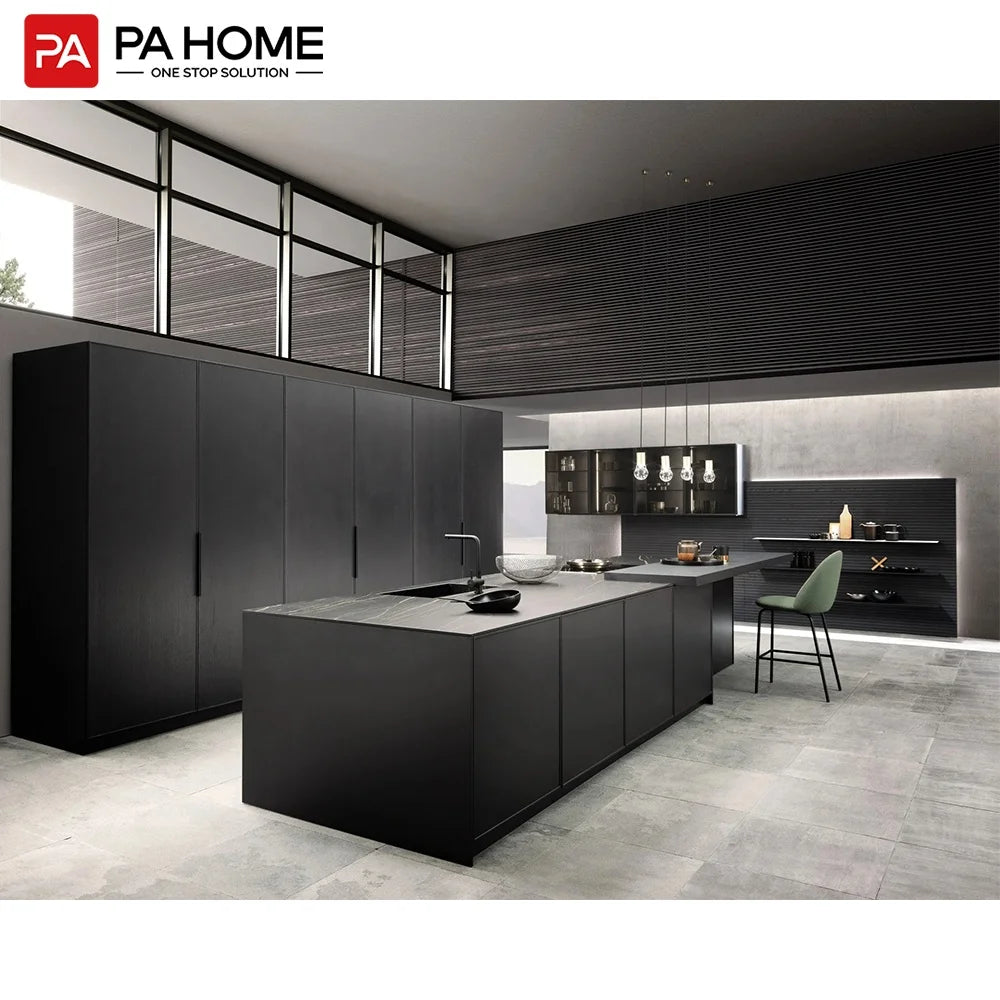 PA Ready to Assemble Complete Modern Gloss Classic Kitchen Cabinets Set With Solid Wood Island