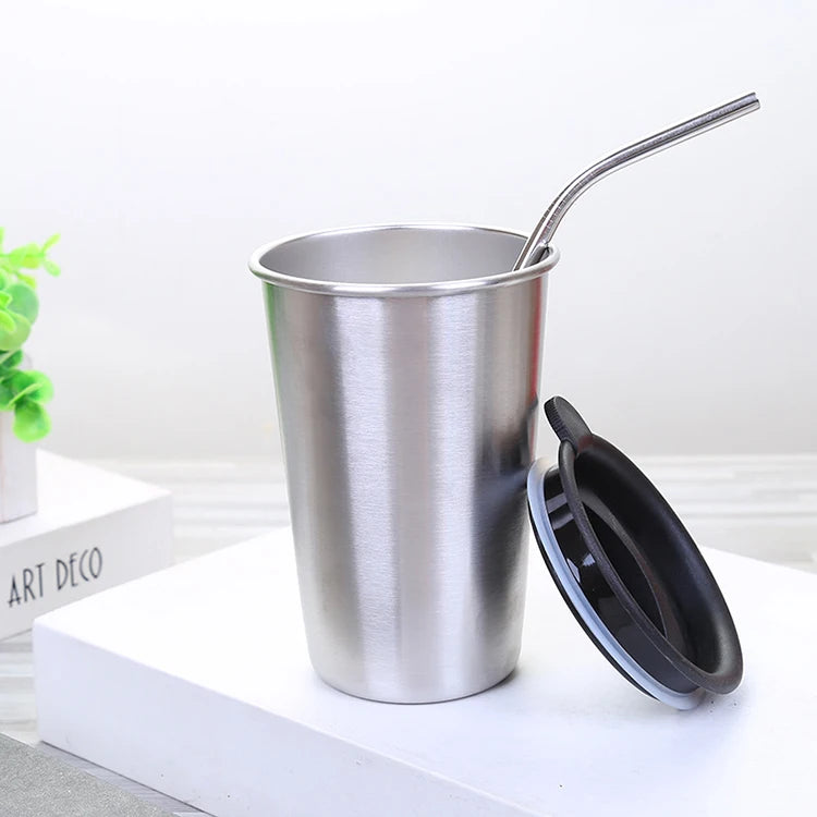 Single Layer Curled 304 Stainless Steel Water Cup Eco-Friendly Coffee Mug Electrolytic Polishing Customizable Logo School 1pc