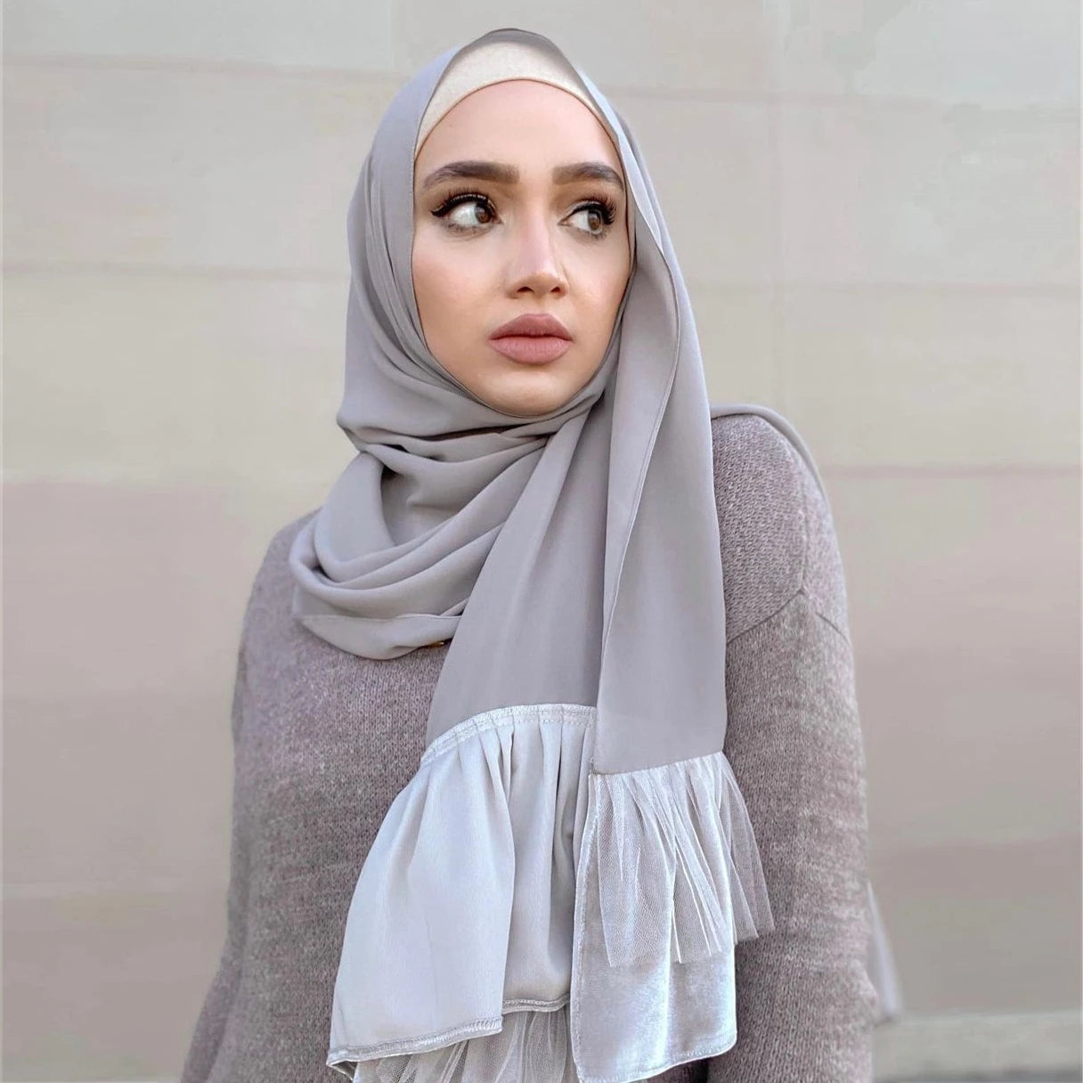 Premium Chiffon Ruffle Hijabs Plain Chiffon Scarf Muslim Hijab Shawls Chiffon Ruffle Hijab