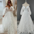 8715# Real Photos Puffy Sleeves Low Back A-line Floral Lace Wedding Dress Bridal Gown for Women Engagement Party Dresses