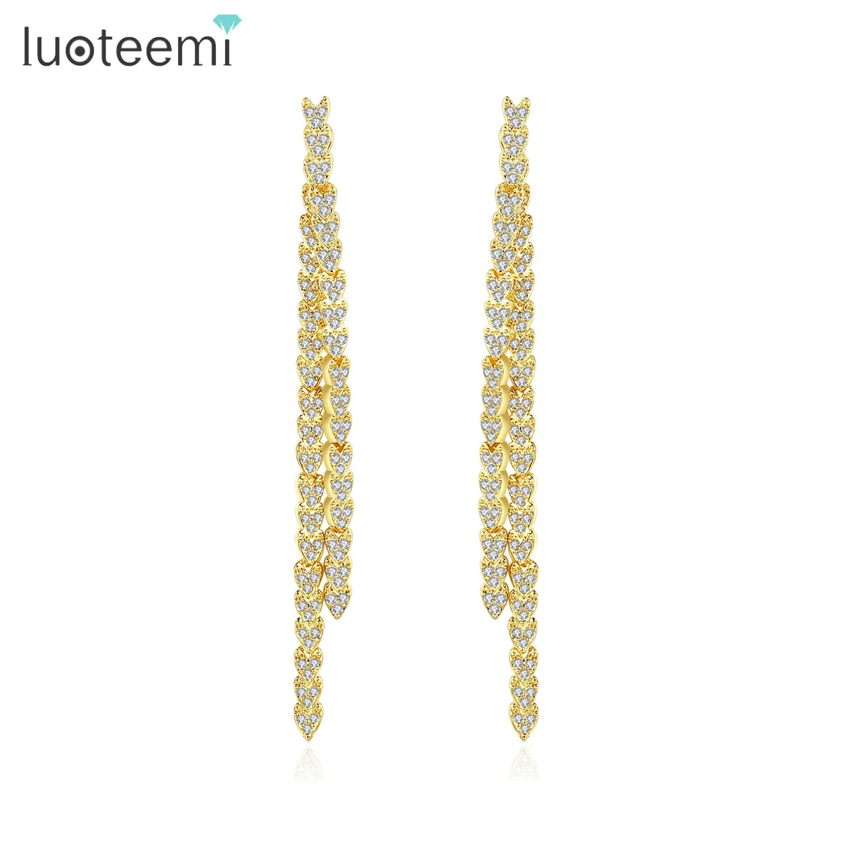 LUOTEEMI Luxury Brand Drop Bridal Micro Pave Design Lady European Cubic Zirconia Fashion Designer Earring