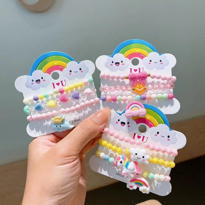 Cartoon Jewelry Set Beads Bracelets Fruit Acrylic Mermaid Bangle Children
