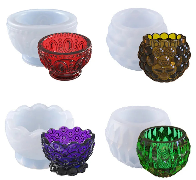 HY Relief Flower Candle Jar Resin Molds Silicone Tealight Candlestick Tray Molds for Epoxy Resin Casting Craft