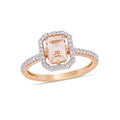 14K Rose Gold Plated Classic Style Sterling Silver Morganite Engagement Ring CZ Diamond Halo Women's Wedding Ring for Parties