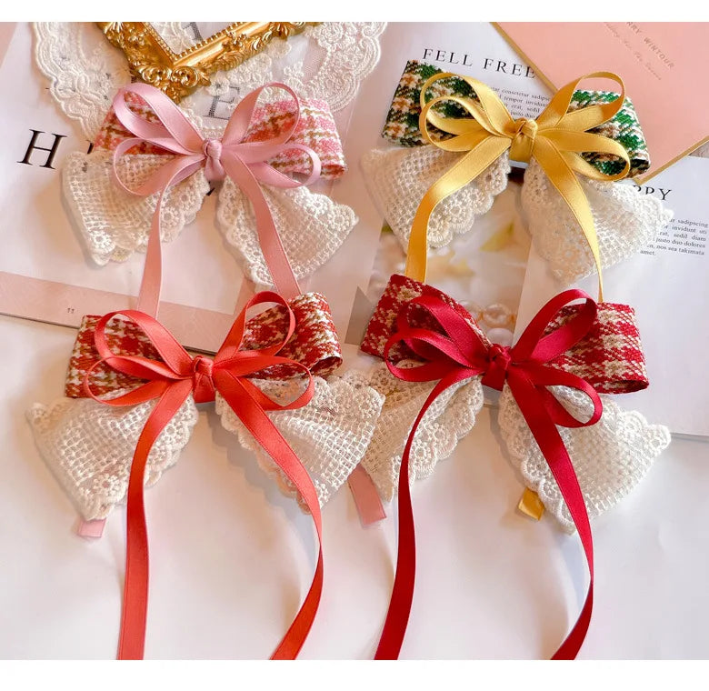 Girl Hair Clips Plaid Lace Bow Ribbon Women Hairpin Children's Hair Accessories