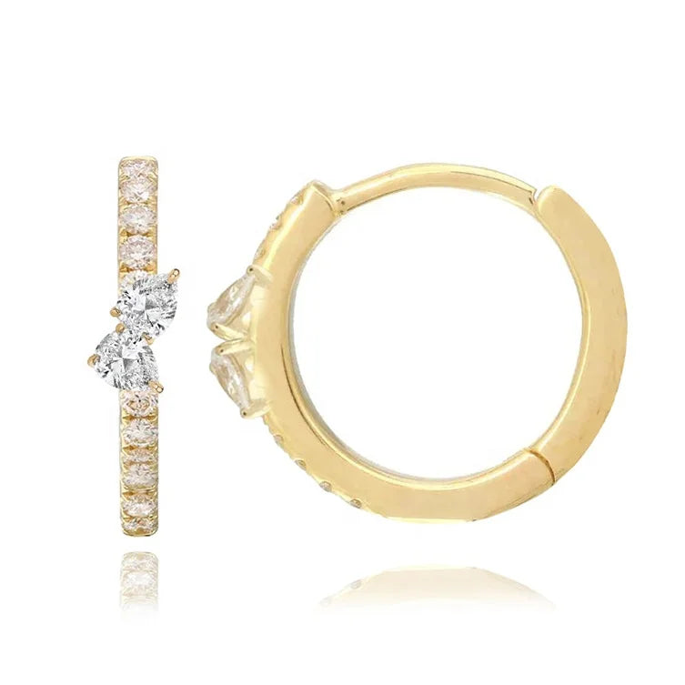 14/18K Gold Plated Two Lab Diamond Moissanite Zircon Pave 2024 Designer Fashion Jewelry Huggie Hoop Sterling Silver Earrings