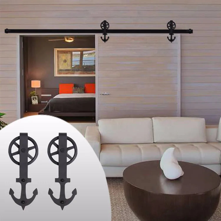 RHETECH American Country Steel Sliding Barn Door Hardware Big Roller for Single Door Black 6.6FT/7FT/8FT/9FT for Single Door