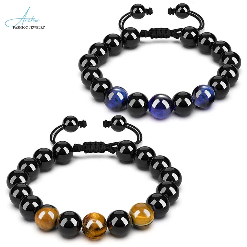 Black Glass Tiger Eye Stone DIY Yoga Bracelet for Women Stainless Steel Copper Beads for Foreign Trade Europe the United States