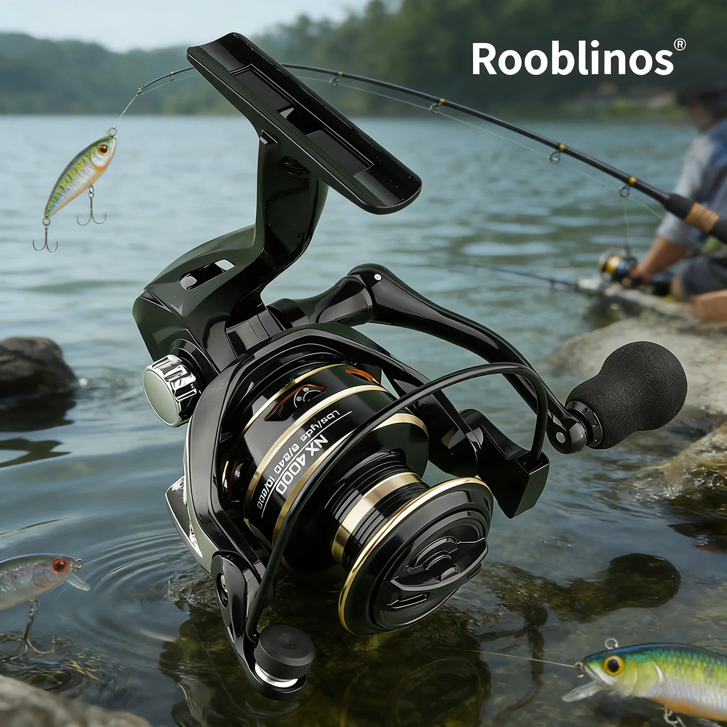 [Germany Stock] Rooblinos NX Left Hand Spinning Reel Hand Wheel 5.2:1 Gear Ratio Nylon River Lake Use Anti-Reverse Two-Speed