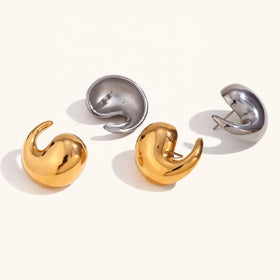 Dingran New Design Jewelry Manufacturer Wave Stud Earrings Gold Plated Stainless Steel Glossy Earring