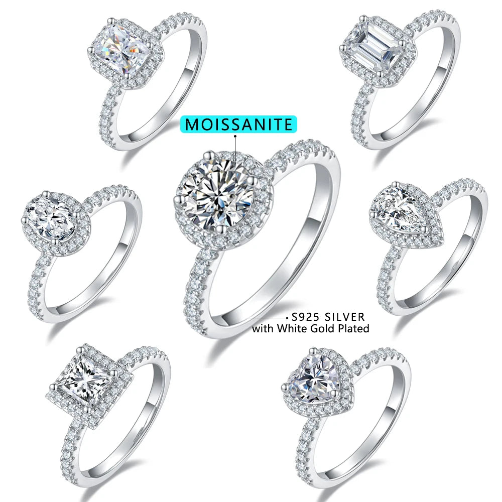 Engagement Ring White Gold Plated 925 Sterling Silver High Quality 1 Carat Moissanite Wedding Rings for Women