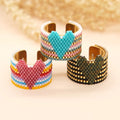 Wholesale Boho Style Heart Pattern Ring Jewelry Miyuki Antique Seed Beads Hand-woven Stainless Steel Ring for Women