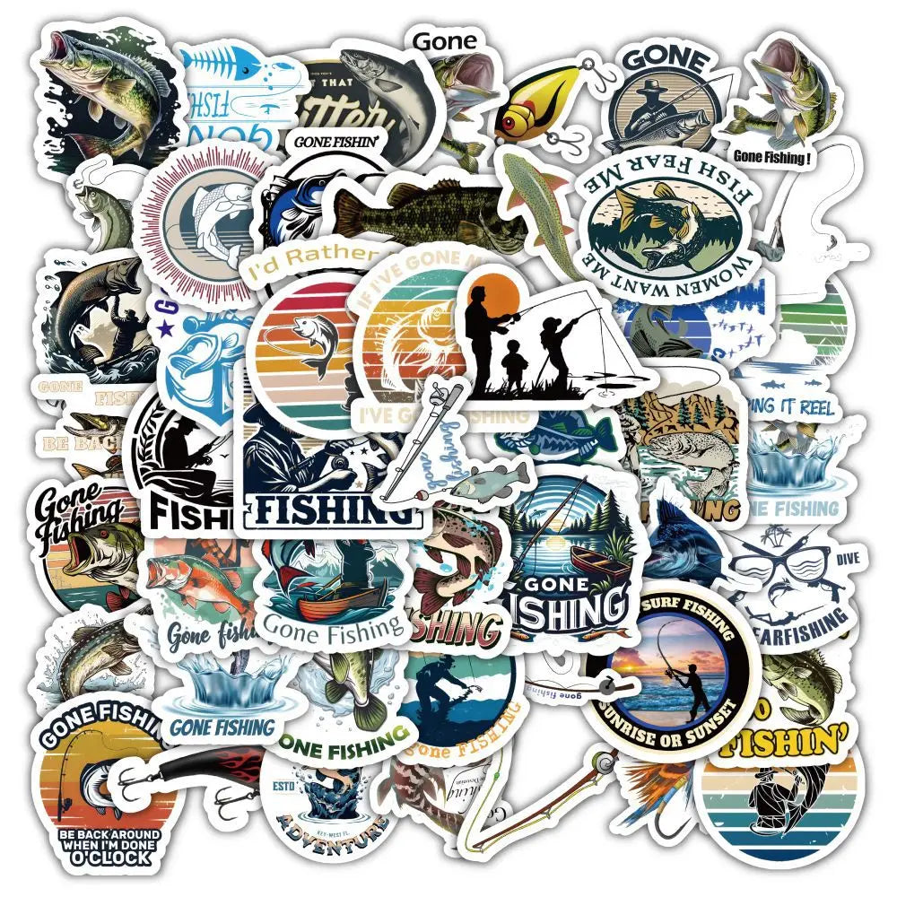 60PCS Cool marine life fly fishing gone fish sticker sheet