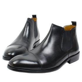 Classic Genuine Leather Black Brown Chelsea Slip on High Top Shoes Men Formal Captoe Ankle Boots