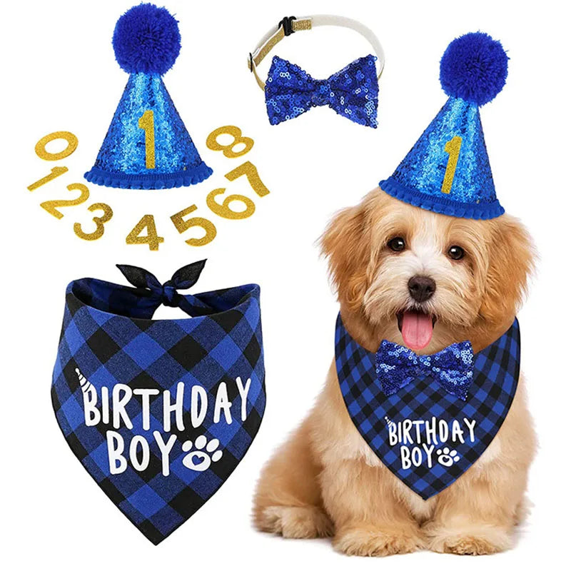 Fun Summer & Winter Dog Birthday Party Decorations Pets Party Supplier Triangular Scarf Bandana Hat & Bow Tie Necklace Style