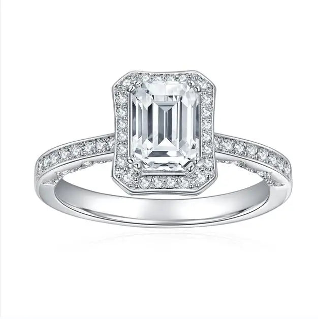 Certified 5x7mm Emerald Cut Moissanite Ring 1CT Moissanite Diamond Tester-Pass with GRA Certification