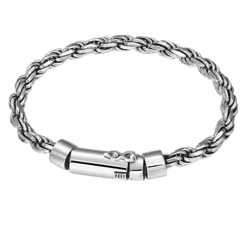 6mm Wholesale S925 Sterling Silver Bracelet Men's Retro Hand Woven Fried Dough Twists Rope Bracelet Jewelry