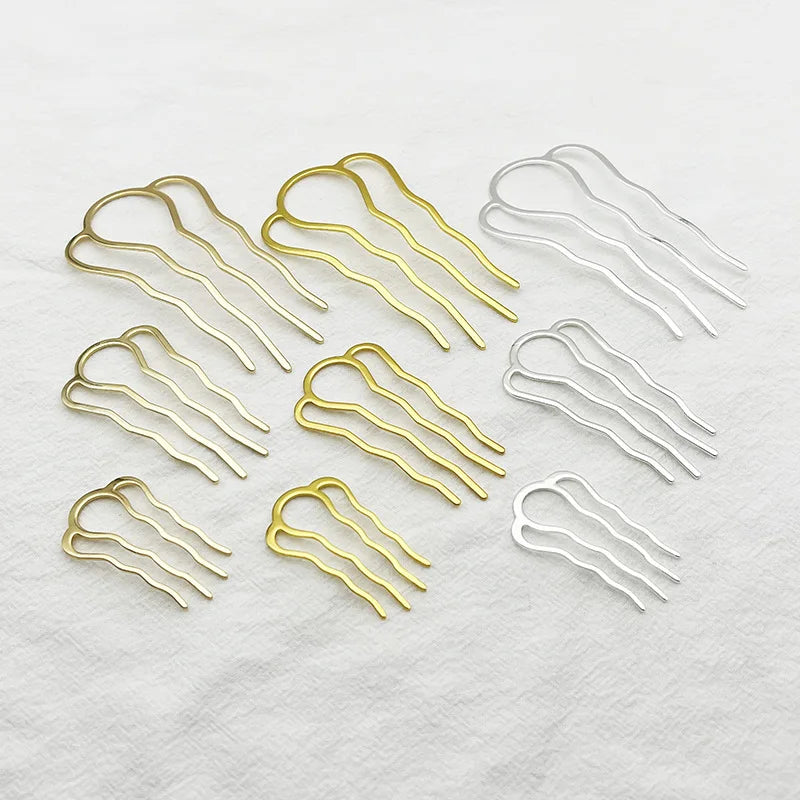 Three Sizes 4Teeth Plain Brass Hair Combs Hairpins for DIY Hair Accessories Metal Hair Forks