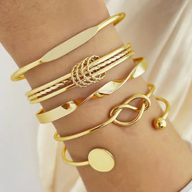 Custom Vintage Punk Gold Bangles Geometric Cuban Chain Pendant Layered Bracelet Set for Women Jewelry Wholesale