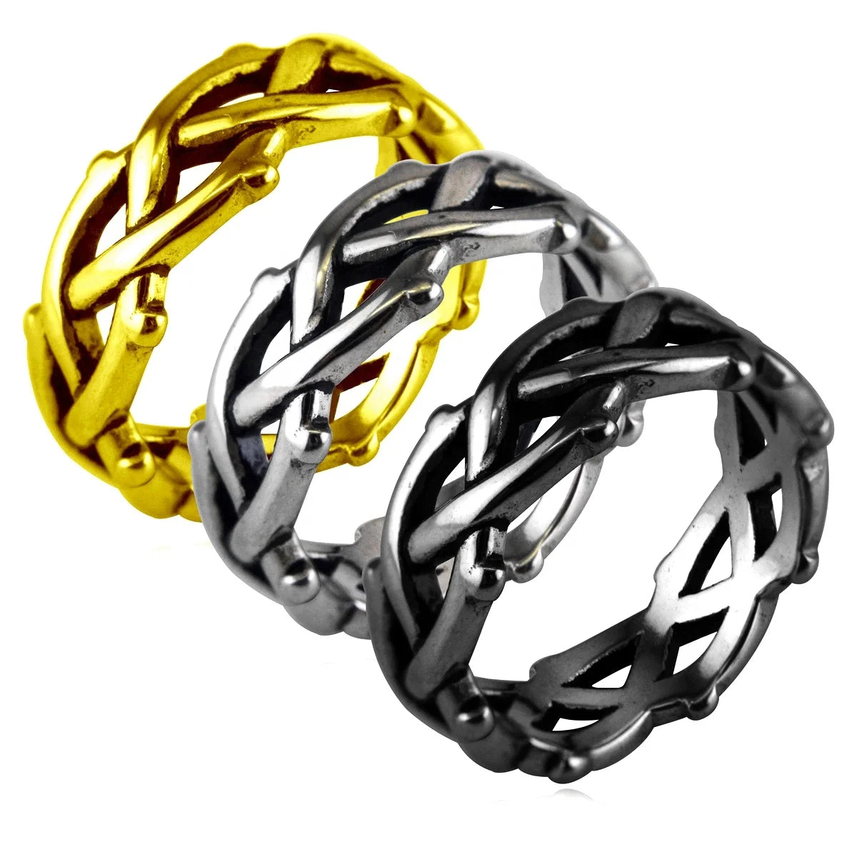 MECYLIFE Vintage Crown Thorns Ring Stainless Steel Mens Rings
