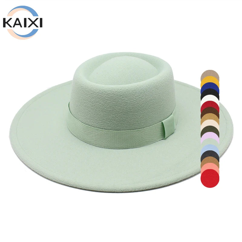 2025 New Style Simple Solid Color Wool 9.5cm Brim Men and Women Autumn and Winter Warm Outdoor Oval Ring Top Fedora Hat
