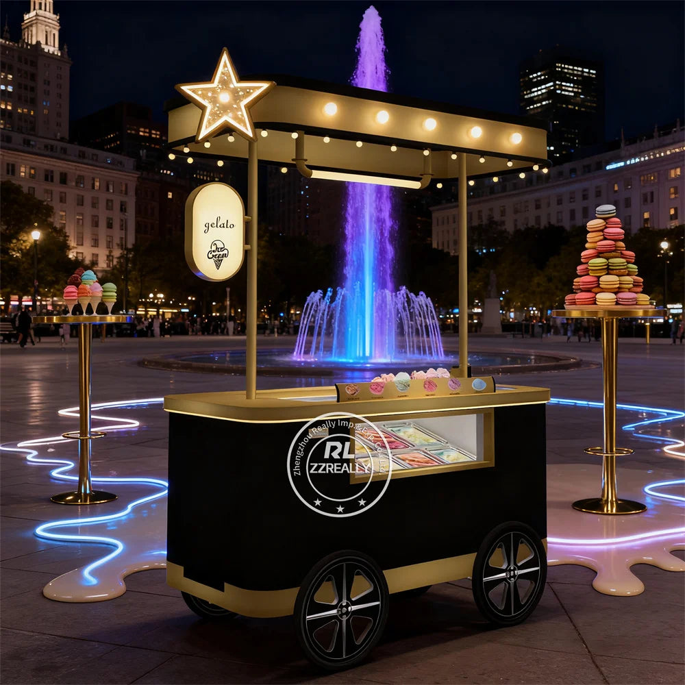 Lightweight Durable Rust Resistant Insulated Tricycle Ice Cream Cart with Frozen Treat Storage Portable Outdoor Street Food Cart