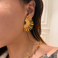 Dazan Winter 18k Gold Plated Unique Hypoallergenic Stainless Steel Super Shine Sun Indian Zircon Earrings Valentine s Day Gift