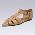 Fashionable Breathable Women's Pointed-toe Genuine Leather Sandals Top-grade Cowhide Flat Shoes with Buckle Design