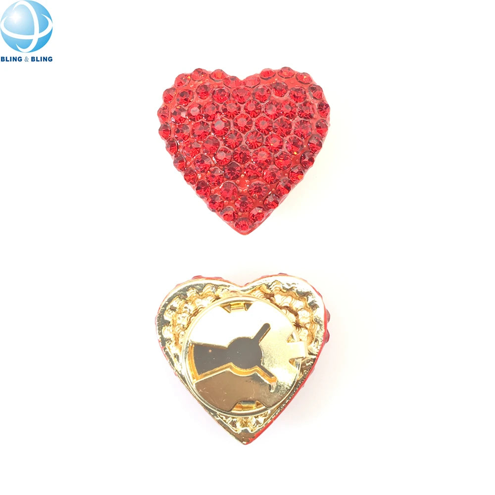 Valentine's Day Gift Red Heart Shape Button Cover Crystal Inlaid No Sew Button Clip for Women Shirt Blouse Dress Coat Decoration