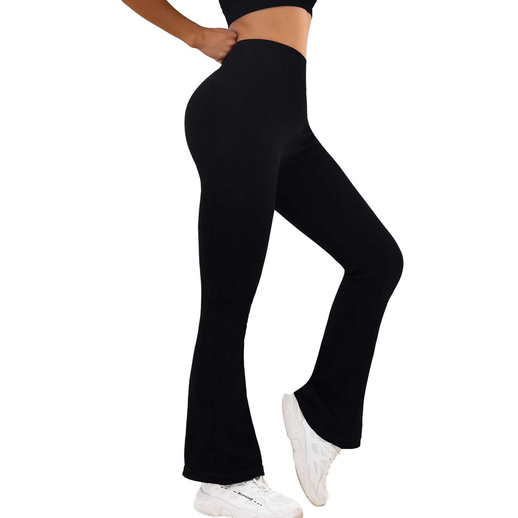 FLW Custom Logo Women's Bootcut Yoga Pants Quick Dry Casual Black Flare Leggings with Solid Pattern Custom Logo