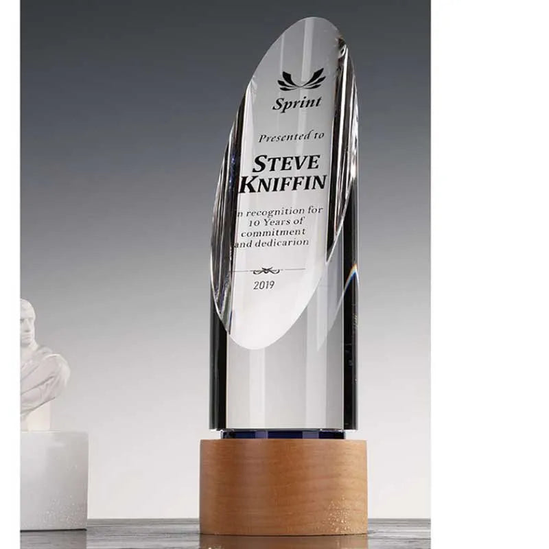 Small Bridge New Design Laser Engraved Cylinder Crystal Trophy Award With Good Product Quality