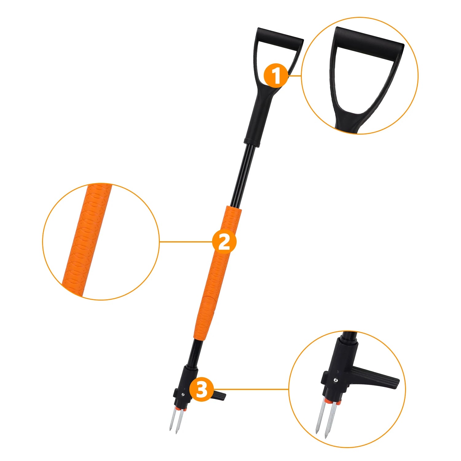 Comfortable D-Shape Grip Adjustable Garden Tool 2 Steel Needles 2 Blades Stand-Up Weed Puller Durable Hand Weeder OEM Support
